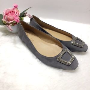 Tablots Suede Grey Rhinestone Flats Size 7.5